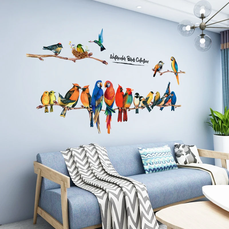 

4 Styles Birds Parrots DIY Cartoon Animals Vinyl Decorative Wall Stickers Home Decor Kids Living Room Decoration Murals Decals