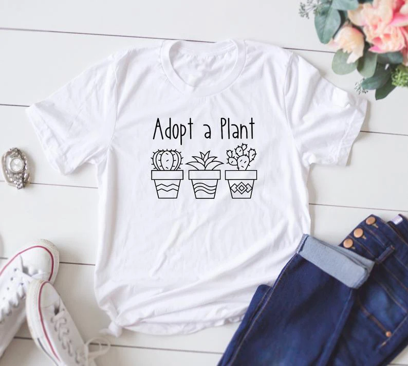 

Harajuku Funny Camisetas Casual Women Casual Unisex Aesthetic Vintage Grunge Graphic Tshirt Top Potted Adopt A Plant T-Shirt