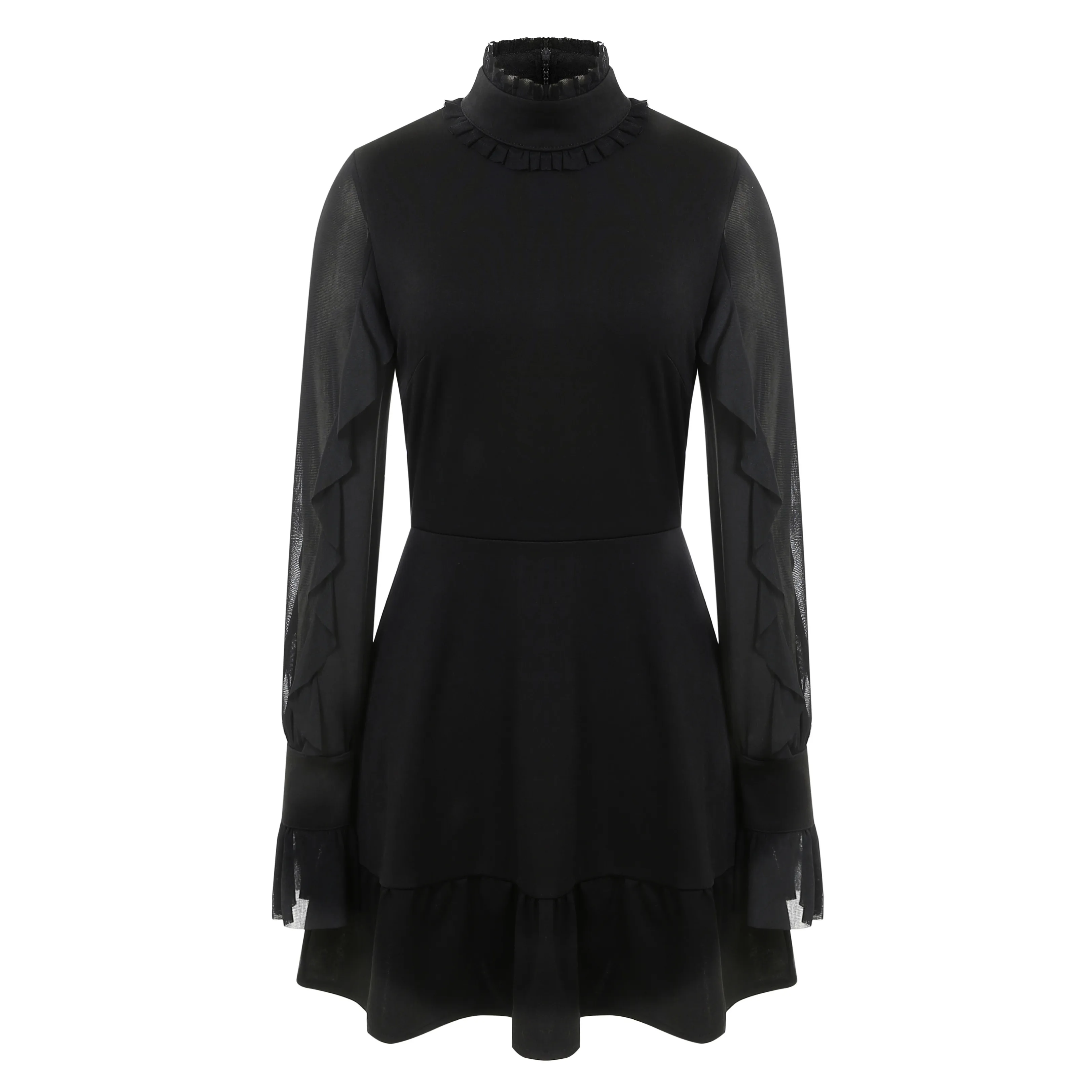 

VICONE New Spring Summer Gothic Punk Mini Dress Women Long Sleeve High Quality Sexy Black Dress Elegant Mesh Splice Dress