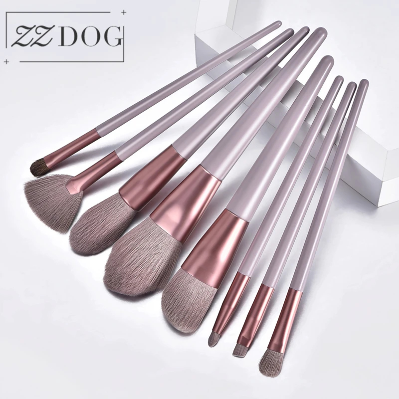 

ZZDOG 4/8Pcs Professional Makeup Brushes Set Natural Hair Eye Shadow Powder Foundation Blush Cosmetics Tool Kit Wooden Handle