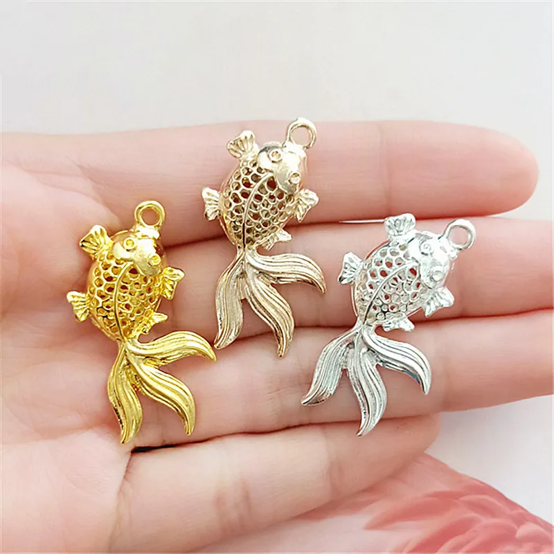 

10pcs/lot Alloy Hollow Small Goldfis Pendant Buttons for diy Handmade Hair Jewelry Accessories Brooch Bag Shoes Box Mobile Phone