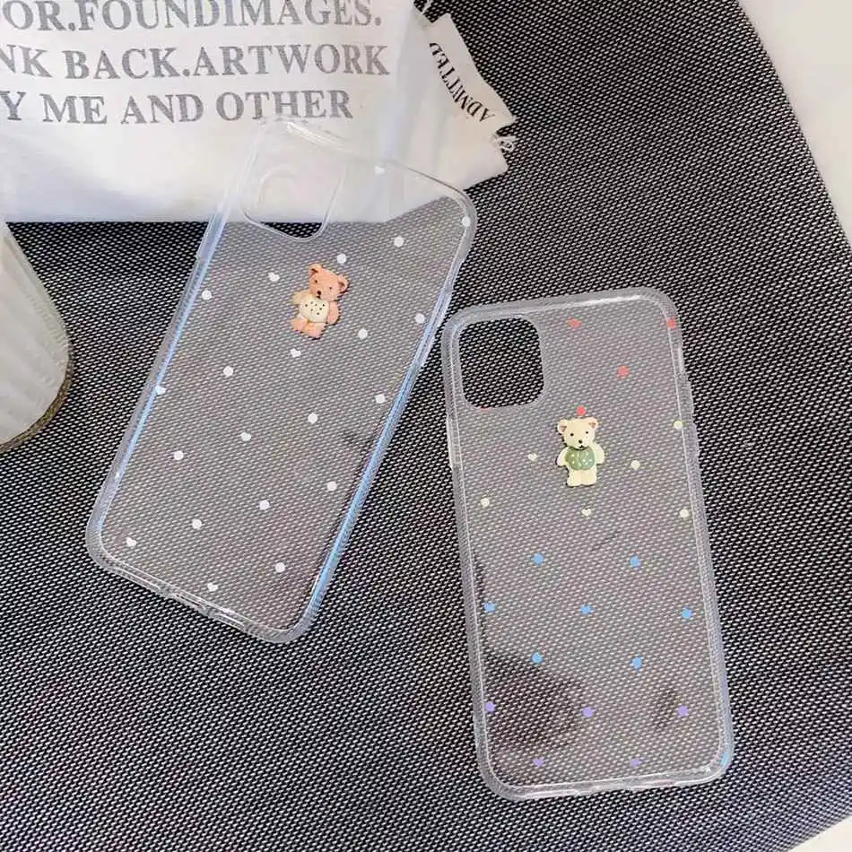 Защитный чехол для iPhone 11 Pro Max милый прозрачный силиконовый в горошек с милым