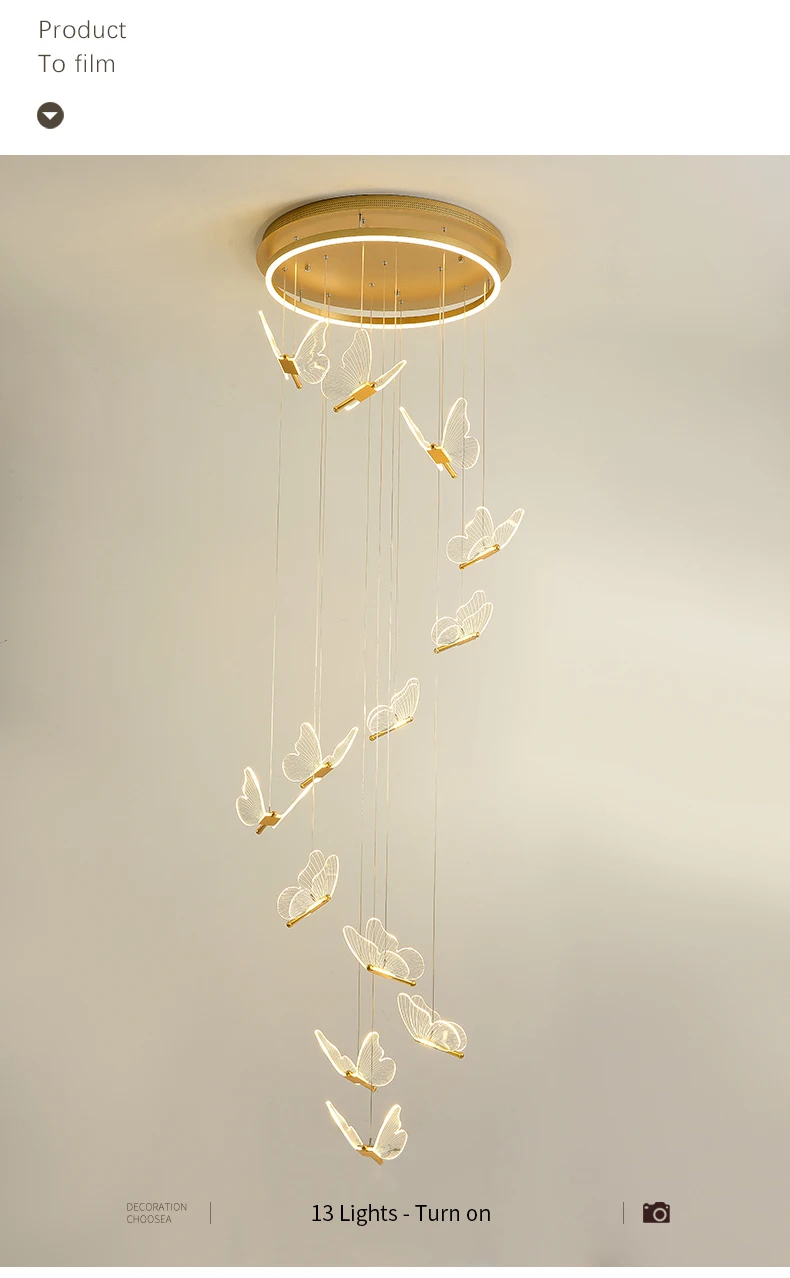 

Modern Staircase Chandelier Acrylic Golden Butterfly Ceiling Chandelier Nordic Living Room Dining Room LED Lighting Installation