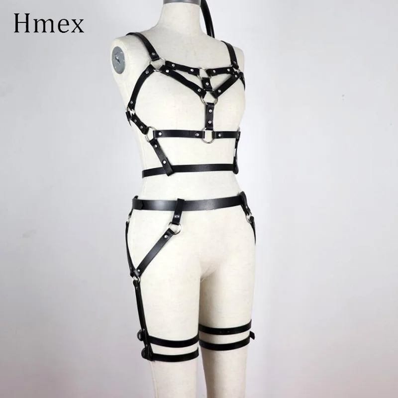 Комплект нижнего белья из HMEX кожи, подвязка в готическом стиле, ремни, женские ремни, бюстгальтер, подвязки, сексуальные ремни, пояс на талию, бандаж для ног, клетка