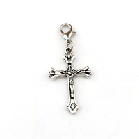 100pcs zinc alloy cross floating lobster clasps religion charm beads fit bracelet diy jewelry 19 5x52mm a492b