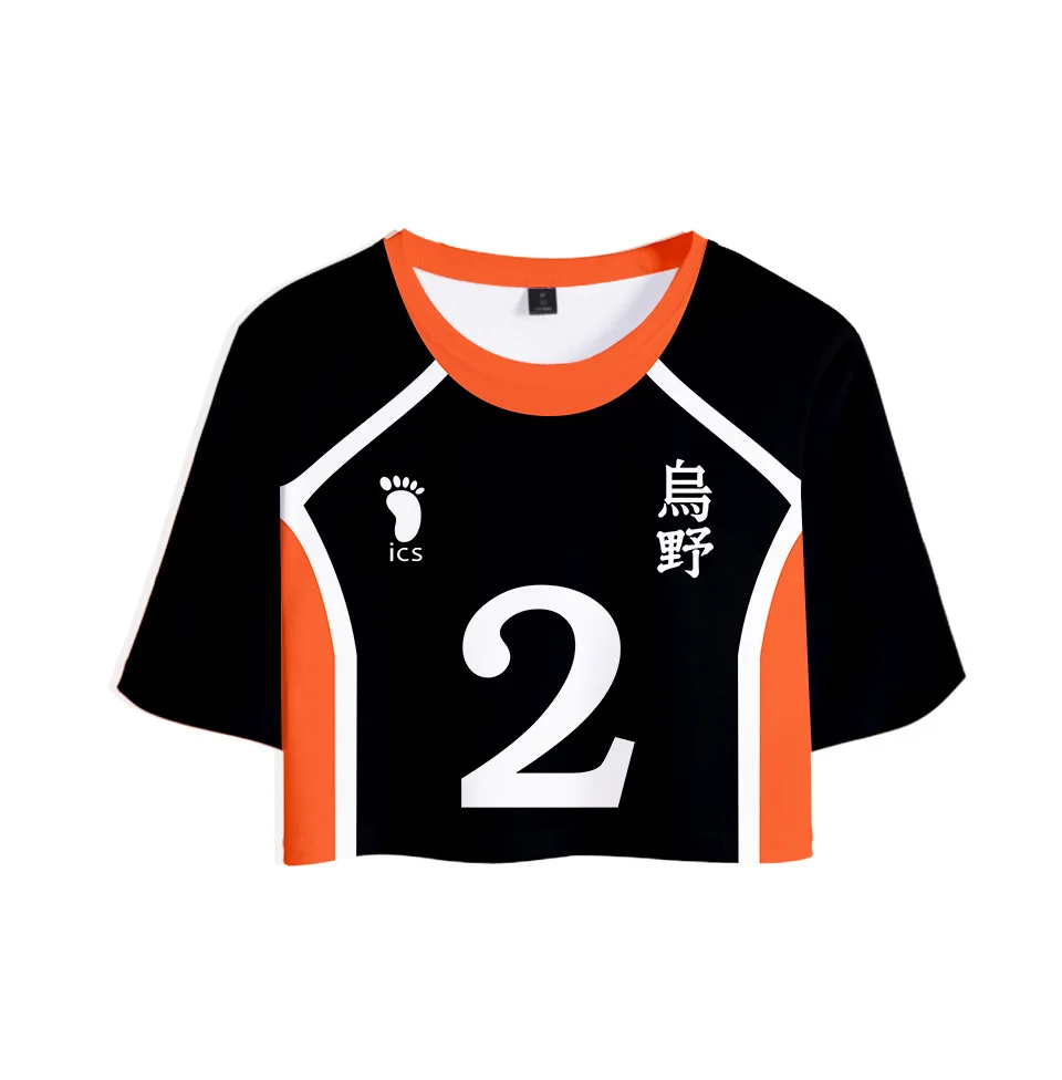 Укороченный топ с Аниме Haikyuu футболка для женщин Karasuno High School Hinata Shoyo женские