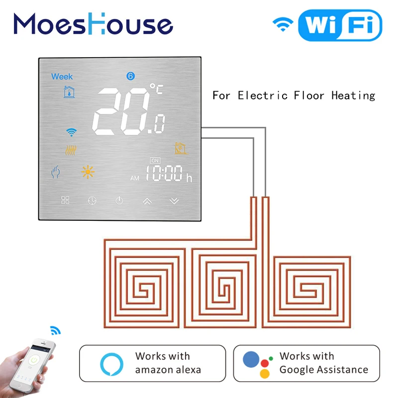 Умный термостат для теплого пола Smart Life/Tuya Wi Fi работает с приложением Alexa Google