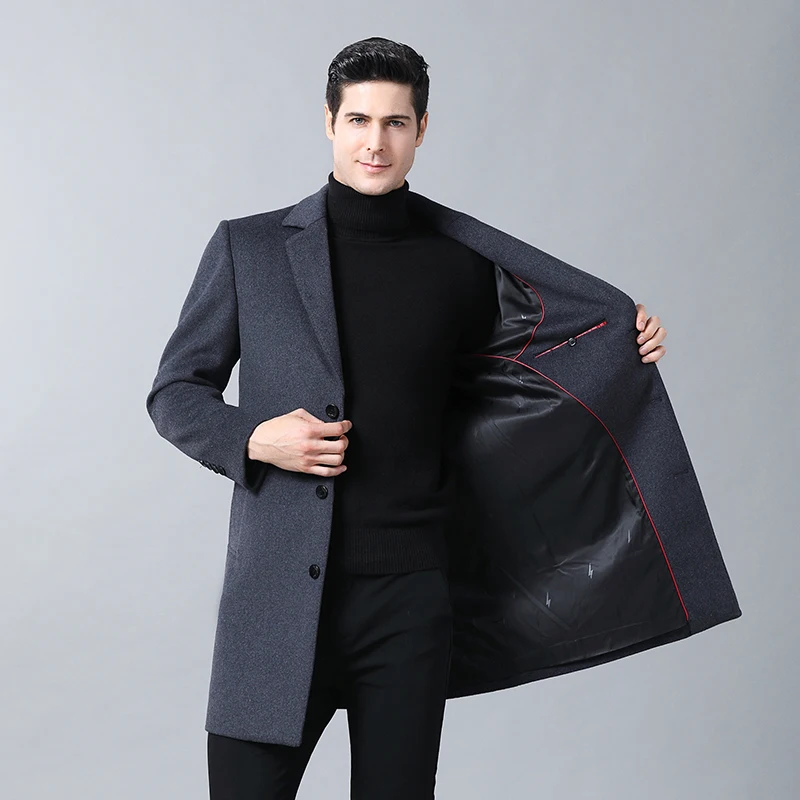 Куртка мужская шерстяная длинная черная Осень-зима 8XL 6XL | Мужская одежда
