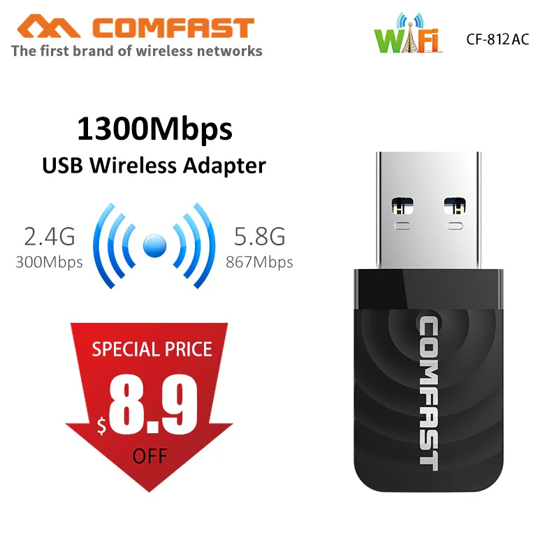 1300 Мбит/с мини usb-адаптер Wi-Fi сетевая карта Wi-Fi Dual Band 2,4 г/5,8 Г Беспроводной AC Вай-Фай адаптер для Windows XP/Vista/7/8/10, Mac OS