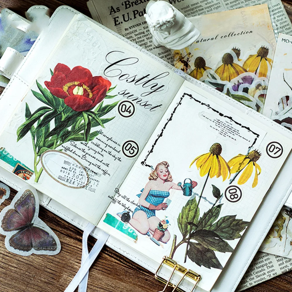 

120pcs Retro Flower Style Stickers Self Adhesive Stickers for DIY Craft Decor