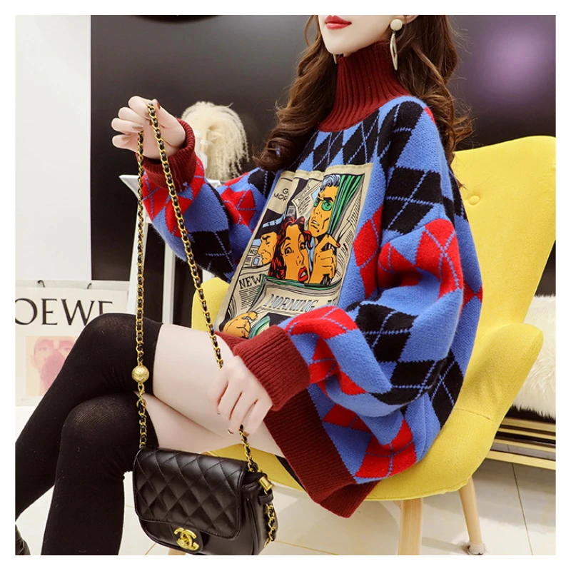 Пуловер EBAIHUI с воротником-хомутом в стиле оверсайз свитер женская верхняя одежда