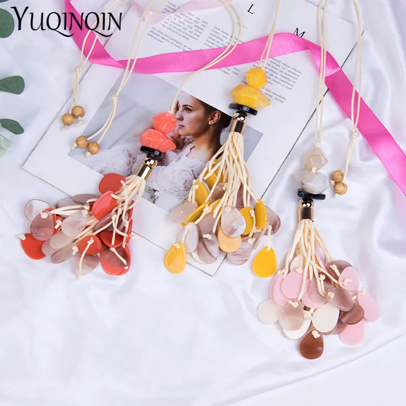 

Fashion Long Rope Chains Big Tassel Pendants Necklace for Women Geometric Colorful Acrylic Resin Statement Necklaces Accessories