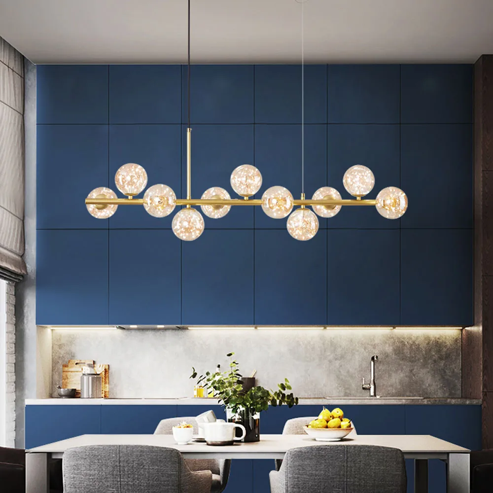 Новая светодиодная люстра из Гипсофилы стеклянная для столовой круглая длинная