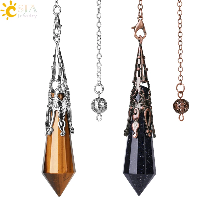 

CSJA Natural Crystal Pendulum for Dowsing Antique Pendant Amulet Crystals Divination Pink Stone Quartz Pendulums Pendules G891