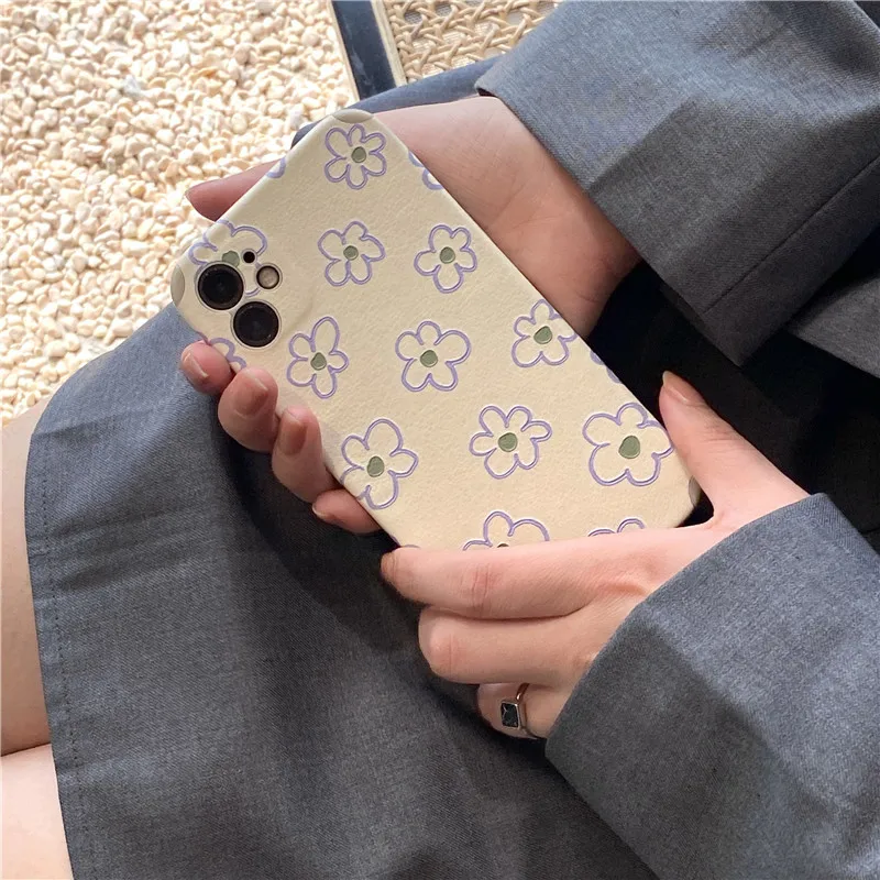 

Retro Sweet sakura flowers line art Japanese Phone Case For iPhone 11 12 Pro Max Xs Max XR X 7 8 Plus 7Plus case Cute Soft Cover