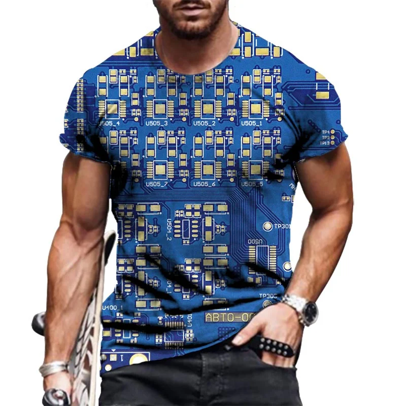 

Tide brand circuit board 3D printing men's T-shirt female summer casual electronic chip short-sleeved Harajuku street
