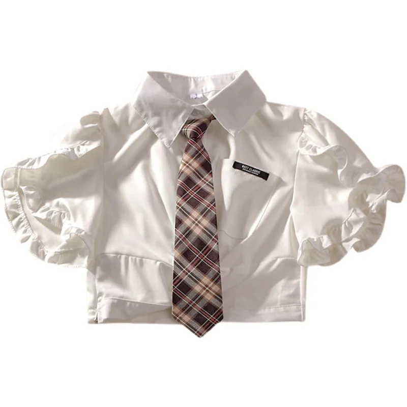 

Harajpoo Women Shirts Female Design Sense Niche Short Chic Tie Summer 2021 New White Half Sleeve Top Korean Fashion Y2k Kawaii