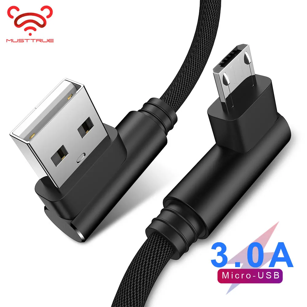 MUSTTRUE Micro Usb Cable 90 Degree Braided Wire Data Cord for Samsung S6 edge S7 HTC Xiaomi Android Phone microusb cable | Мобильные