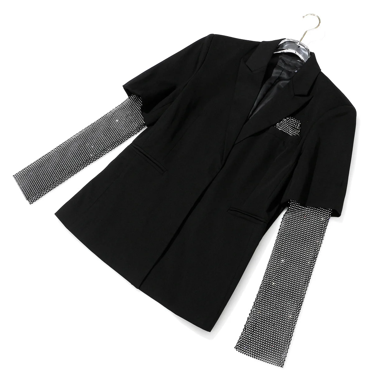 

DEAT 2021 spring and witner new fashion jacket women turn-down collar half sleeveles mesh sequins short jacket WJ00101L