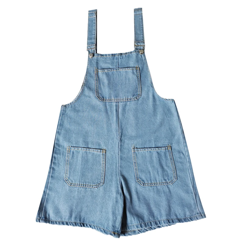 

Denim Pants Summer Girl Blue Loose Jean Straight Short Overalls Women Casual Strap Wide Leg Shorts Jumpsuit