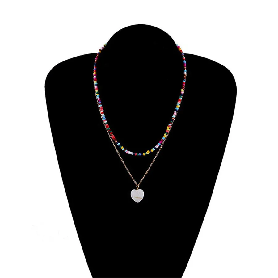 2021 Summer New Necklace Double Rice Bead Copper Electric Gold-plated Love Pendant Manufacturers for Foreign Trade Jewelry | Украшения и