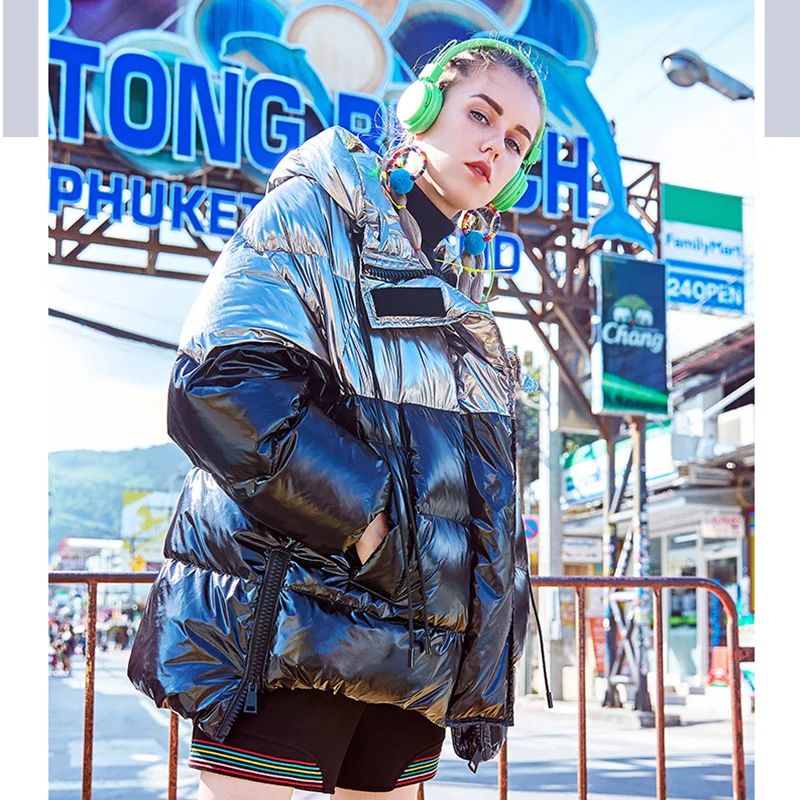 2019 зимние толстые пуховики металлический цвет теплые женские пальто с