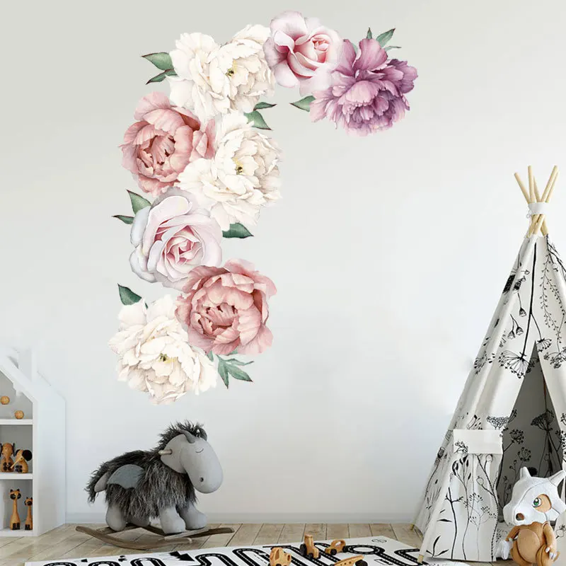 

Beautiful Pink Peony Flowers Wall Stickers for Kids Room Living Room Bedroom Home Decoration Wall Decal Home Decor Baby Nursery