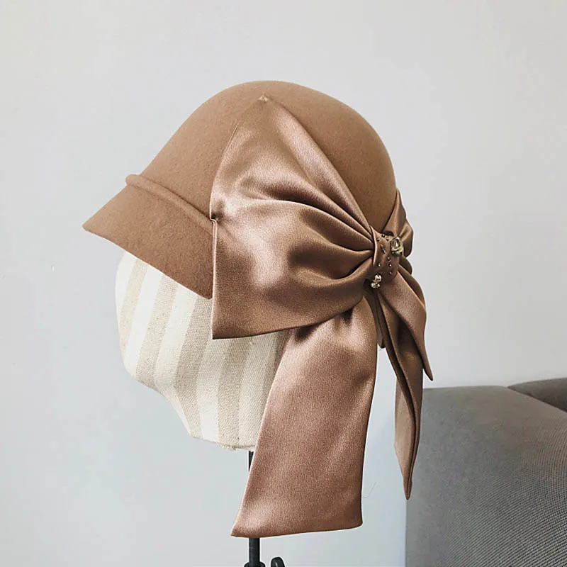 Женская фетровая шляпа Fibonacci элегантная с лентой и бантом в стиле ретро Осень