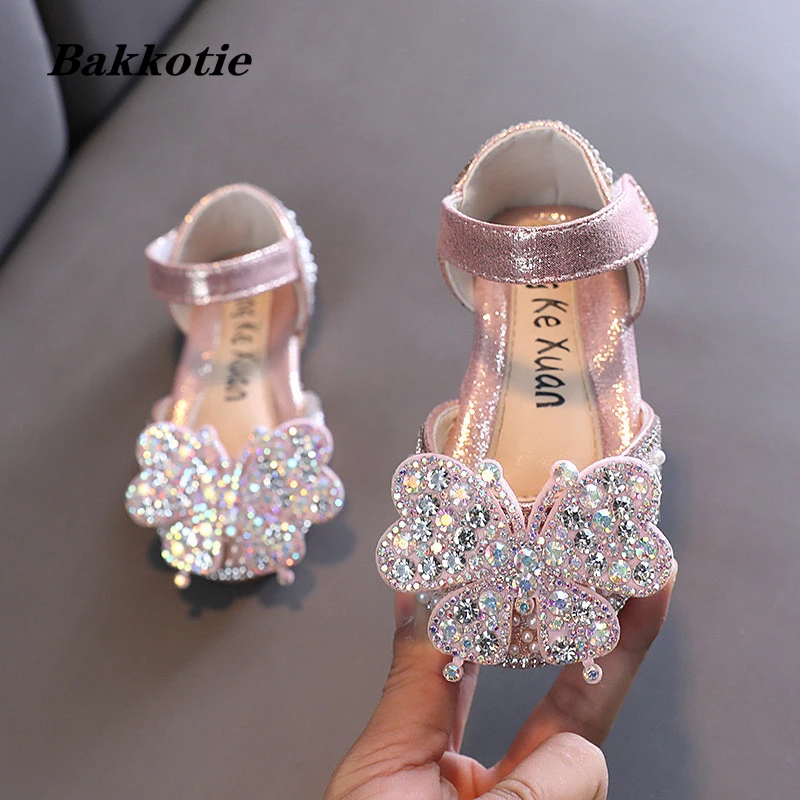 

Kids Shoes 2022 Spring Grils Fashion Flats Mary Jane Toddler Baby Shoes Butterfly Princess Party Dress Glitter Soft Sole 21-36