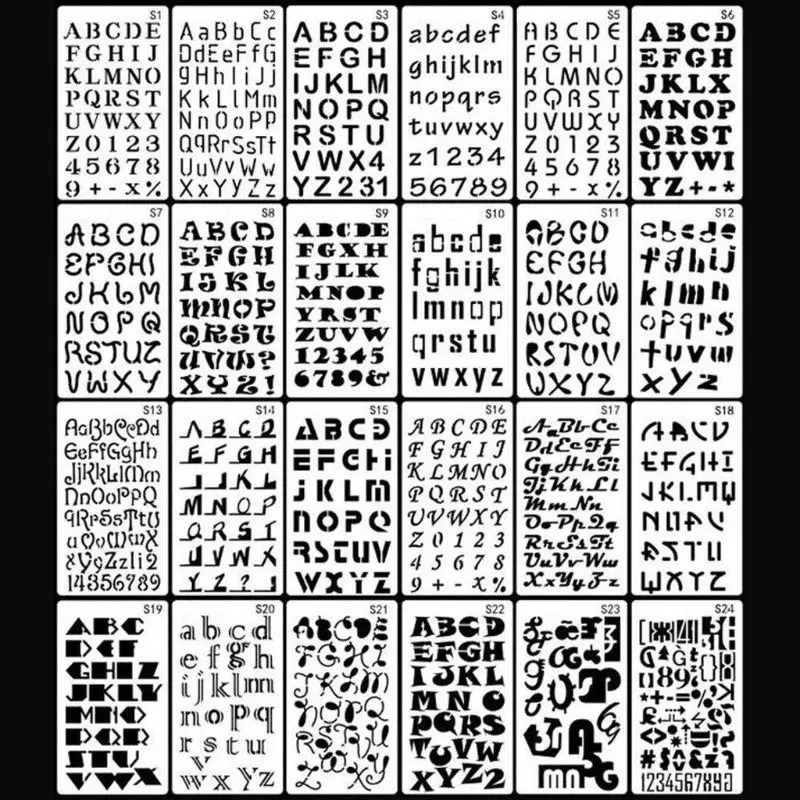 24pcs/set Alphabet Letters Drawing Template Stencil Painting Embossing Scrapbook PXPA