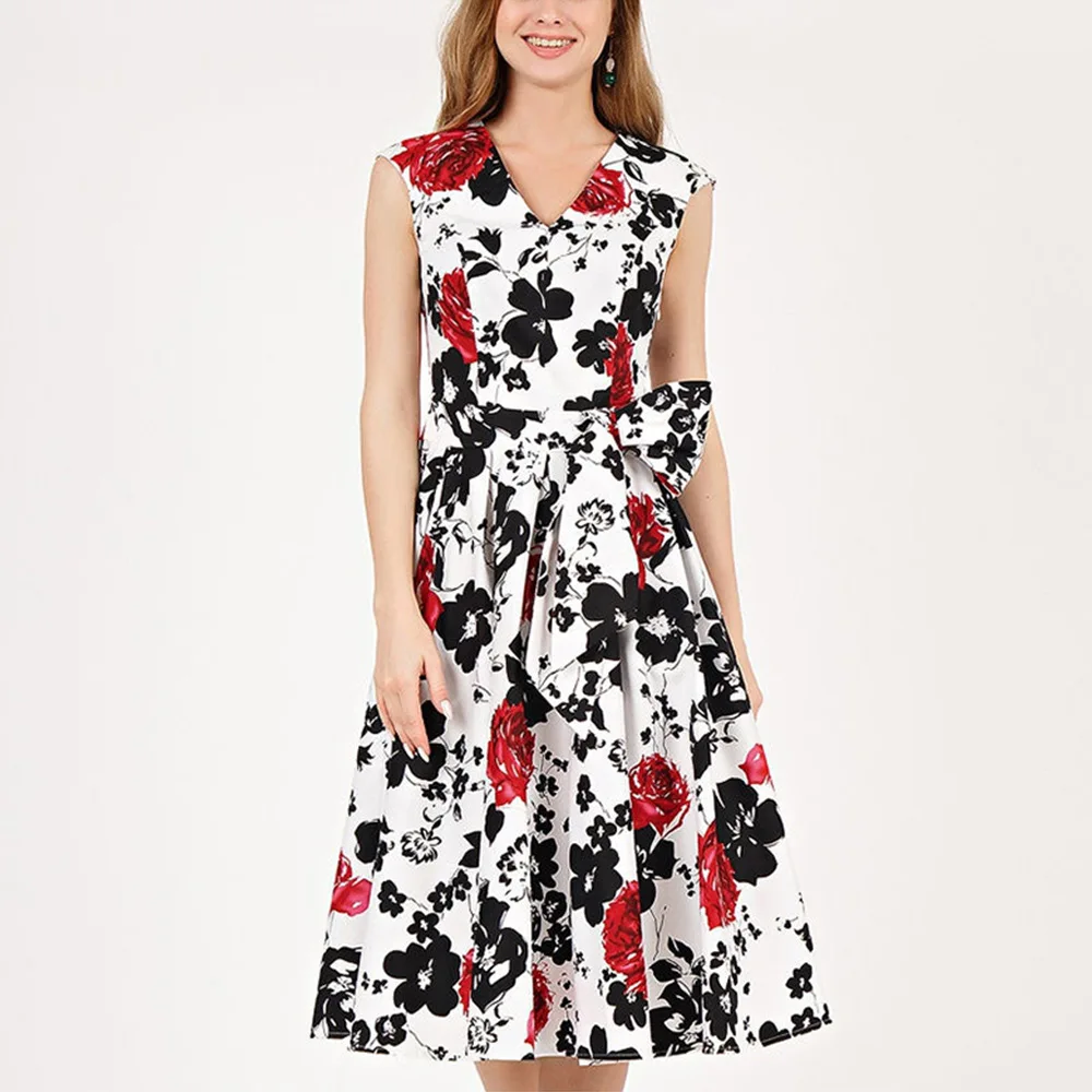 

Women's Tie Sleeveless Floral Hot Fashion Dresses 2020 Vestido Women Sexy Dress China Clothing