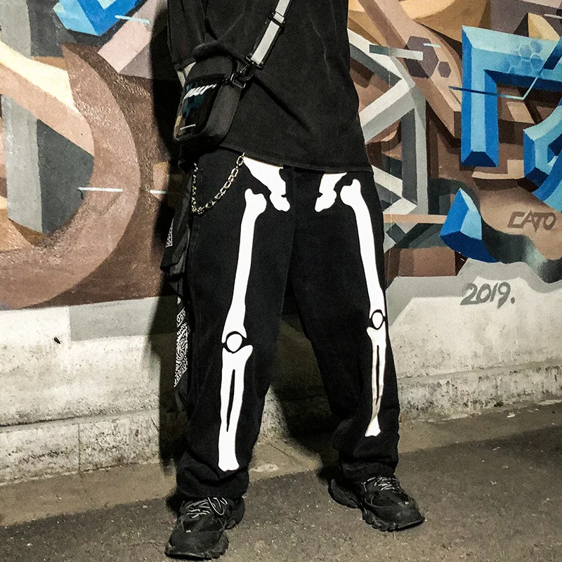 UNCLEDONJM мужские джинсовые брюки с принтом скелета в стиле хип хоп джинсы