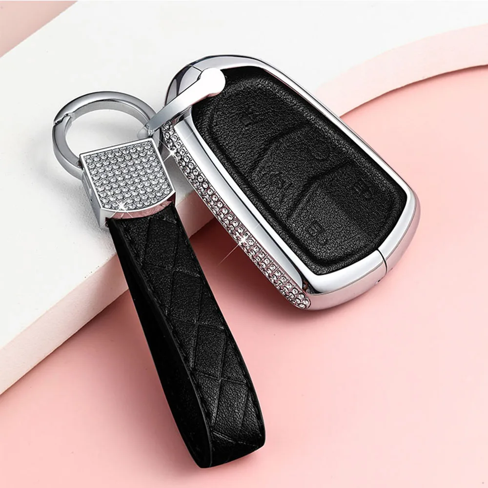 Diamond+Leather Car Key Cover Fob Case For Cadillac ATS CT6 CTS DTS XT5 Escalade ESV SRX STS XTS ELR 2014 2015 2016 2017 2018