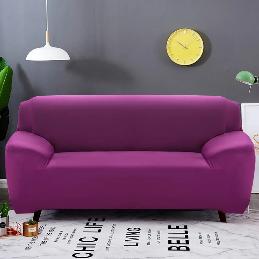 purple Твердые Цвет эластичные чехлы для диванов спандекс европейских и американских полиэстер угловой диван кушетка чехол стоматологическое кресло крышка протектор Гостиная 1/2/3/4 сиденья - Цвет: purple