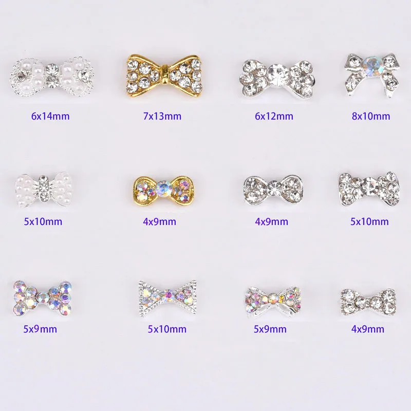 

10 шт. украшения для дизайна ногтей золотистый и серебристый галстук-бабочка очаровательные Стразы дизайн с эффектом покрытия DIY принадлежн...