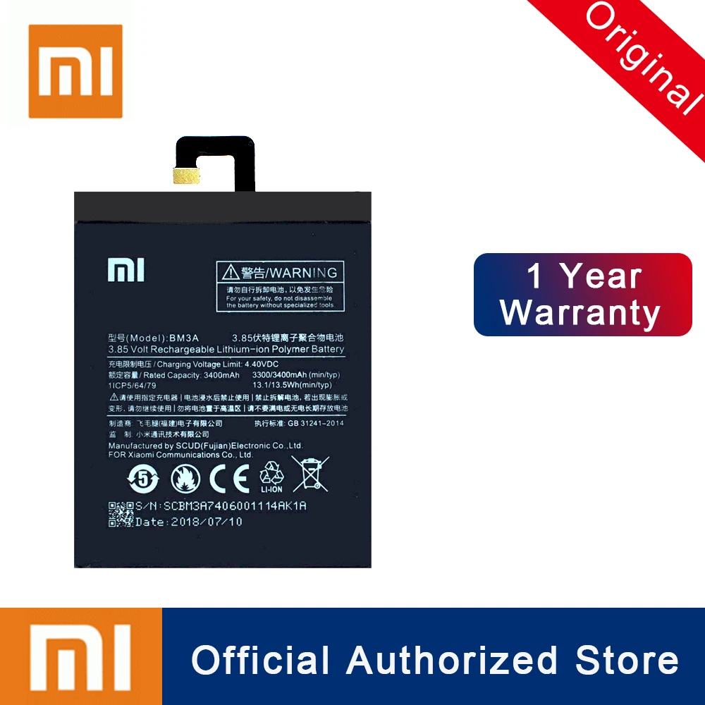 Xiao Mi 100% оригинальный BM3A для Xiaomi Note 3 3300 мАч аккумулятор с реальной емкостью