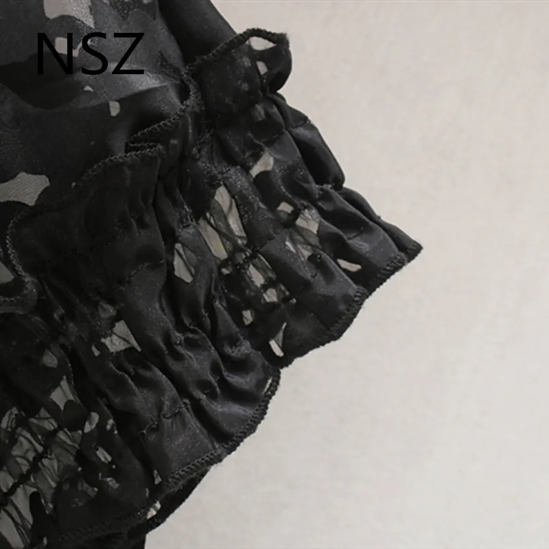 NSZ женская черная блузка из органзы с вышивкой воротник-стойка фатиновая рубашка