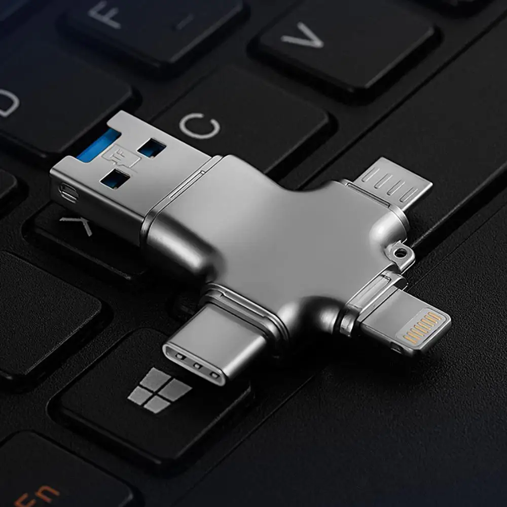 BRU 4 в 1 картридер для iPhone5 6s 7Plus 8X MicroSD TF карта памяти iPad Macbook type c Android телефон OTG