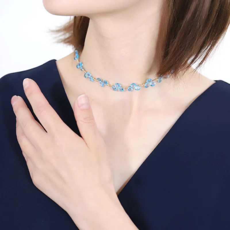 ????? Daimiトパーズ星空ネックレス女性本物の黄色18 18kゴールド鎖骨ネックレスガールフレンドのためのギフト