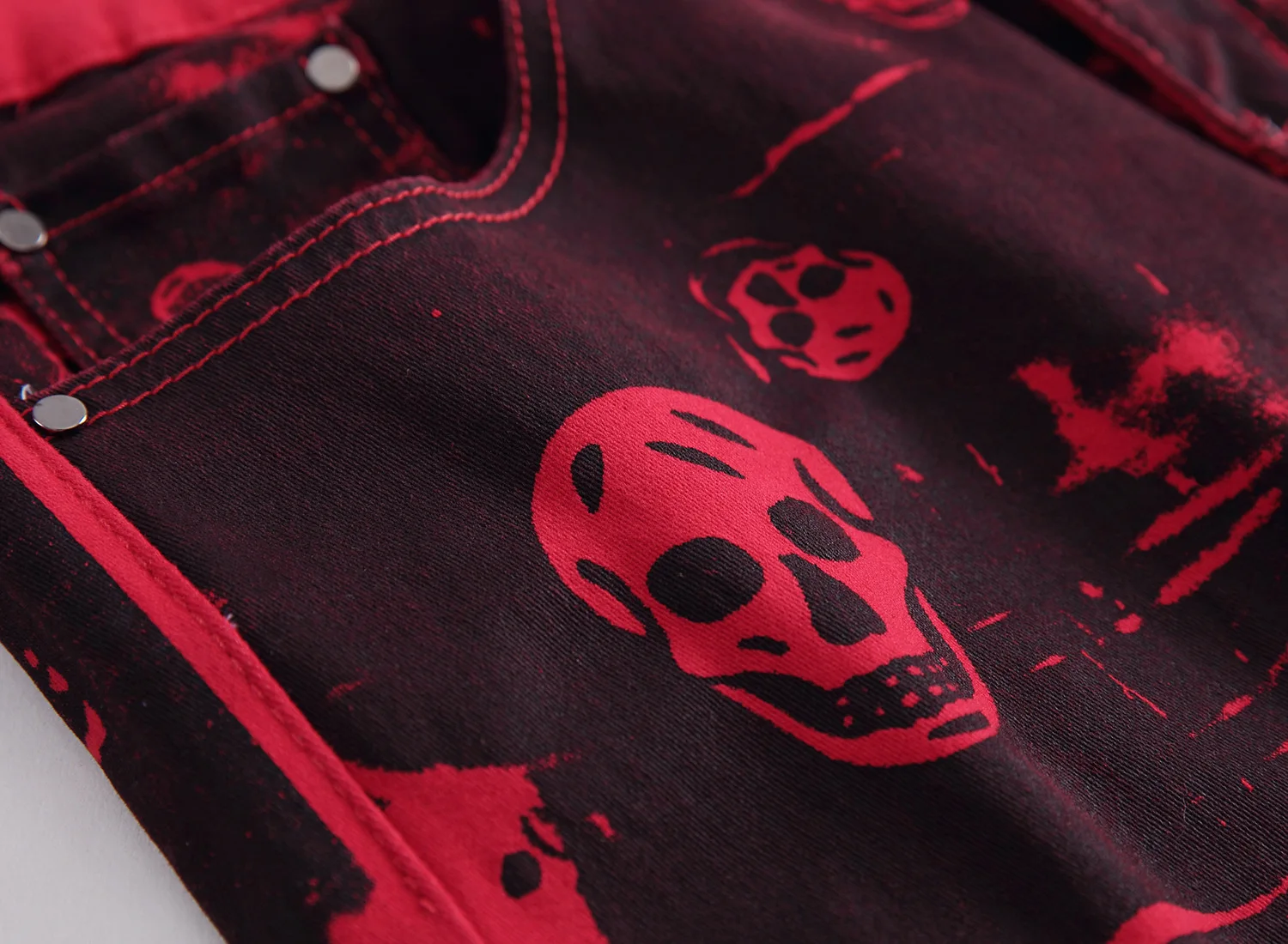 DIMI Male Slim Fit Red Denim Pants Long Trousers Autumn Mens Fashion Skeleton Skull Printed Night Club Personality Jeans