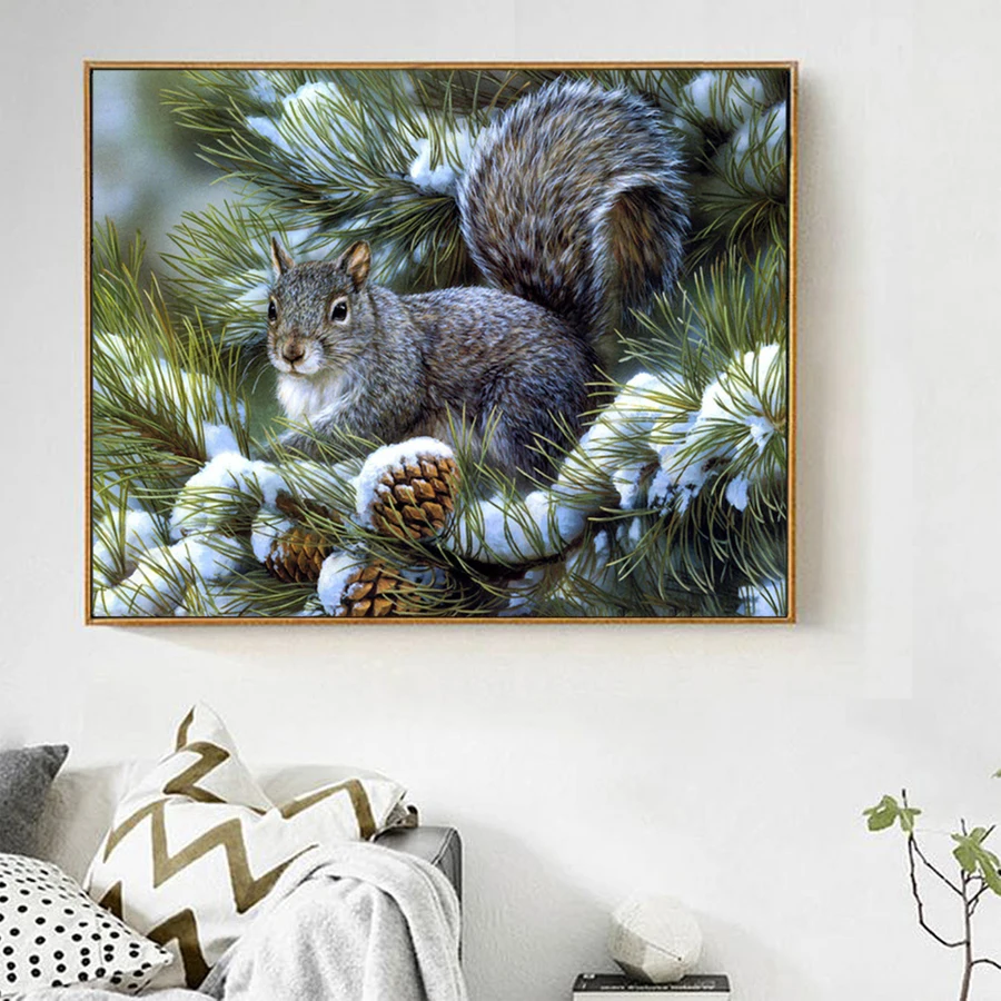 

DIY 5D Diamond Painting Cross Stitch Animals snow Full Square round Diamond Embroidery Squirrel Rhinestones Art Home Decor