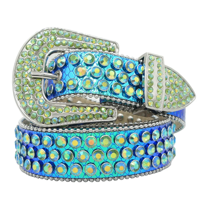 Diamond Studded Western Cowboy Cowgirl Jeans Sparkle Men Leather Belt Luxury Designer Rhinestone Belts for Women bling strap