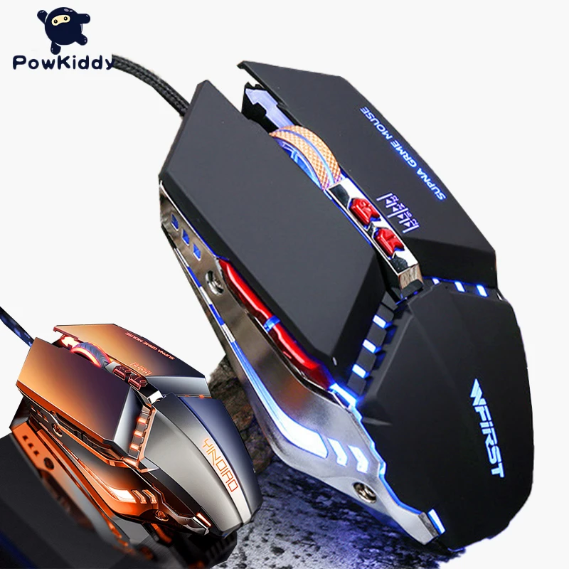 

POWKIDDY Wired Gaming Mouse Metal plate Anti-skid Design Optical Sensor 3200DPI Adjustable 4 Backlit For Pc Professional Gamer