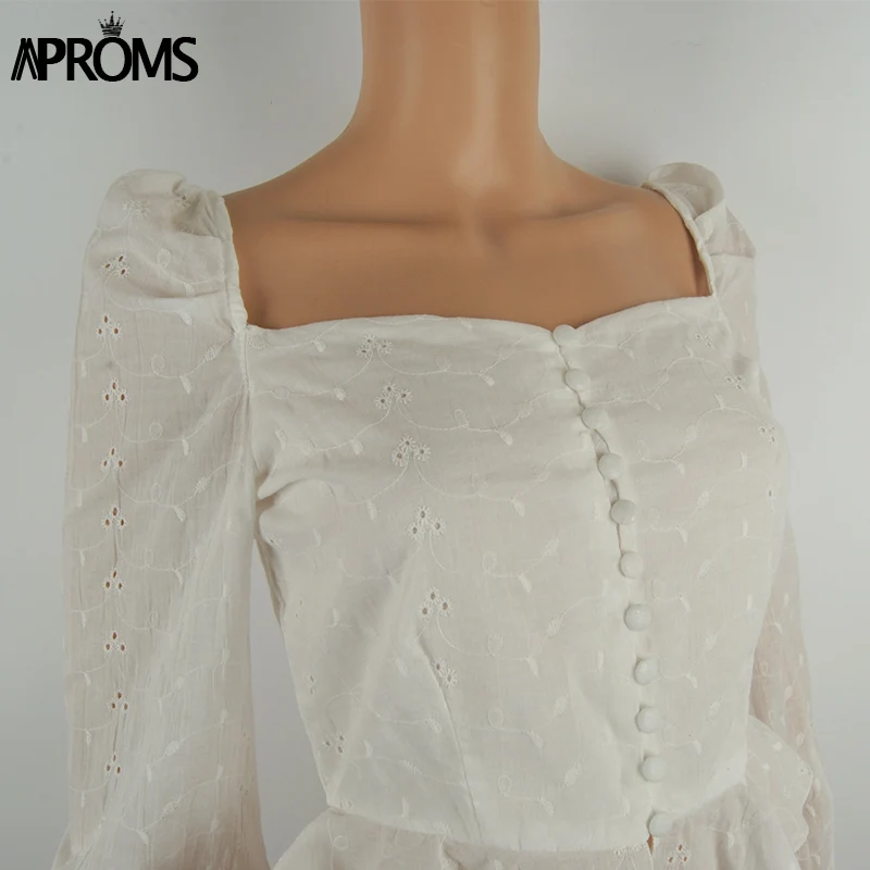 Aproms Сексуальная квадратная шея с длинным рукавом Кружева крючком блузка рубашка