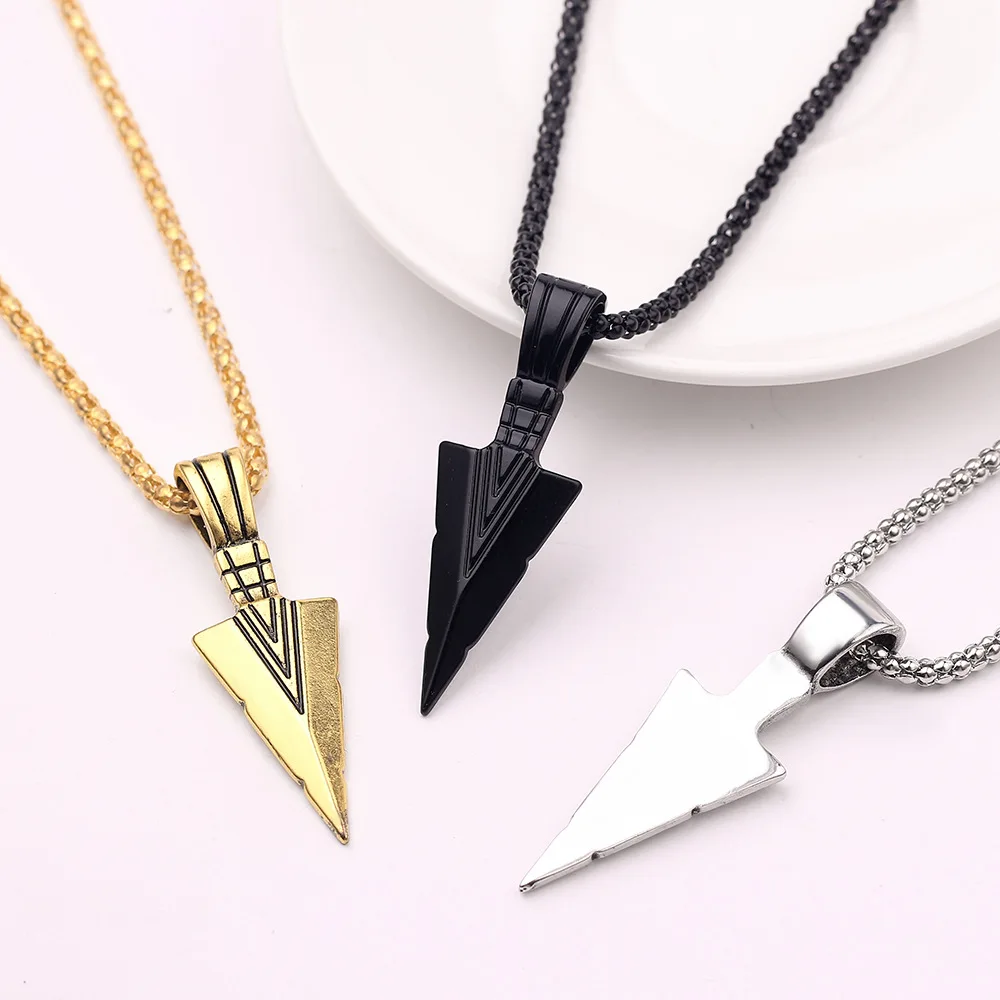 

Personalized Triangle Men's Alloy Retro Arrow Design Matte Black Long Necklace with Arrow Pendant Punk Rock Christmas Halloween