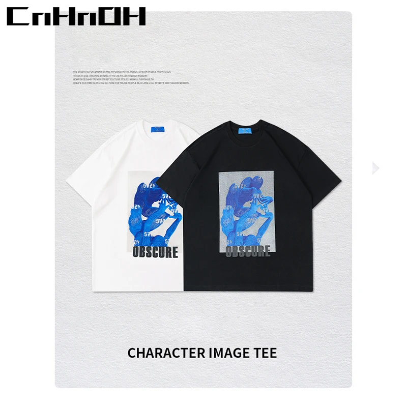 CnHnOH spring and summer new arrivals hip-hop tide brand t-shirt four-dimensional abstract oversize short-sleeved t-shirt A063