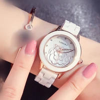 bracelet clasp fashion casual gift quartz watch trend ladies ceramics petal pattern golden pointer wrist watches for women