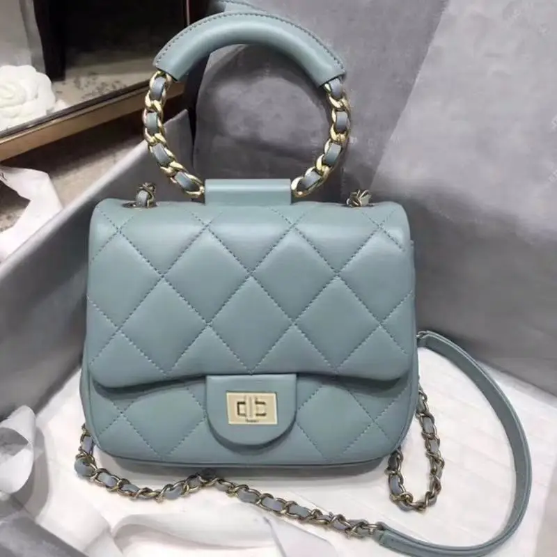 Круглая сумка с ручкой в виде цепочки для женщин кожа клетчатая Роскошные сумки