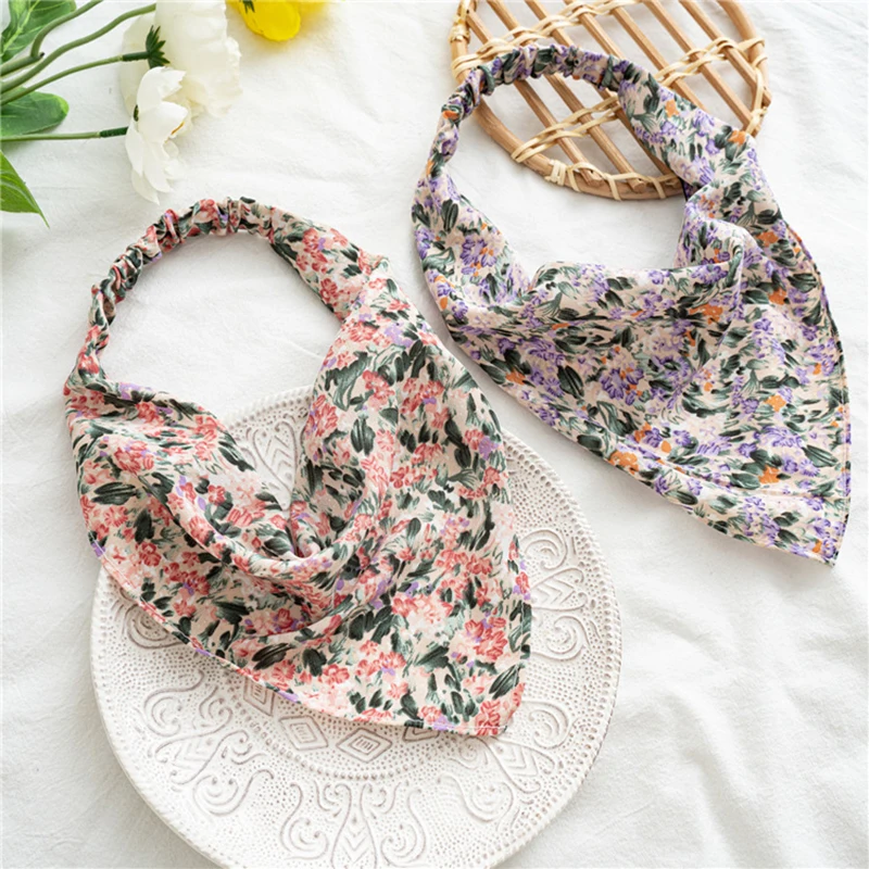 

Women Elastic Hair Bands DIY Hair Styling Headwear Colorful Triangle Hair Scarf Headband With Clips Floral Print Scrunchies