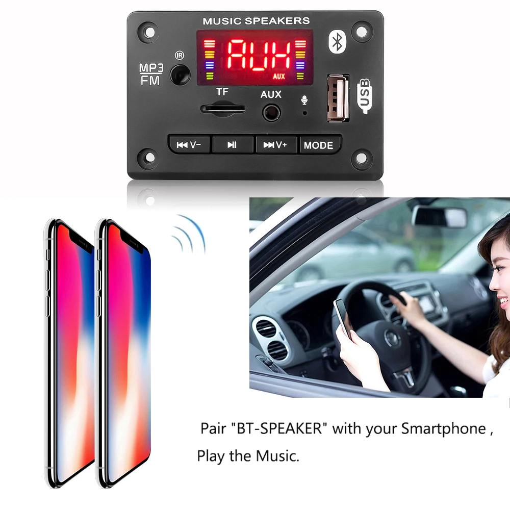 Плата mp3-декодера 2*25 Вт 5 в 12 В WAV MP3-плеер Bluetooth 0 аудио модуль с усилителем WMA TF USB
